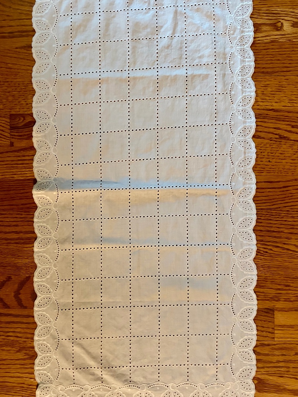 Classic White Eyelet Linen Table Runner 30.5” x 15”